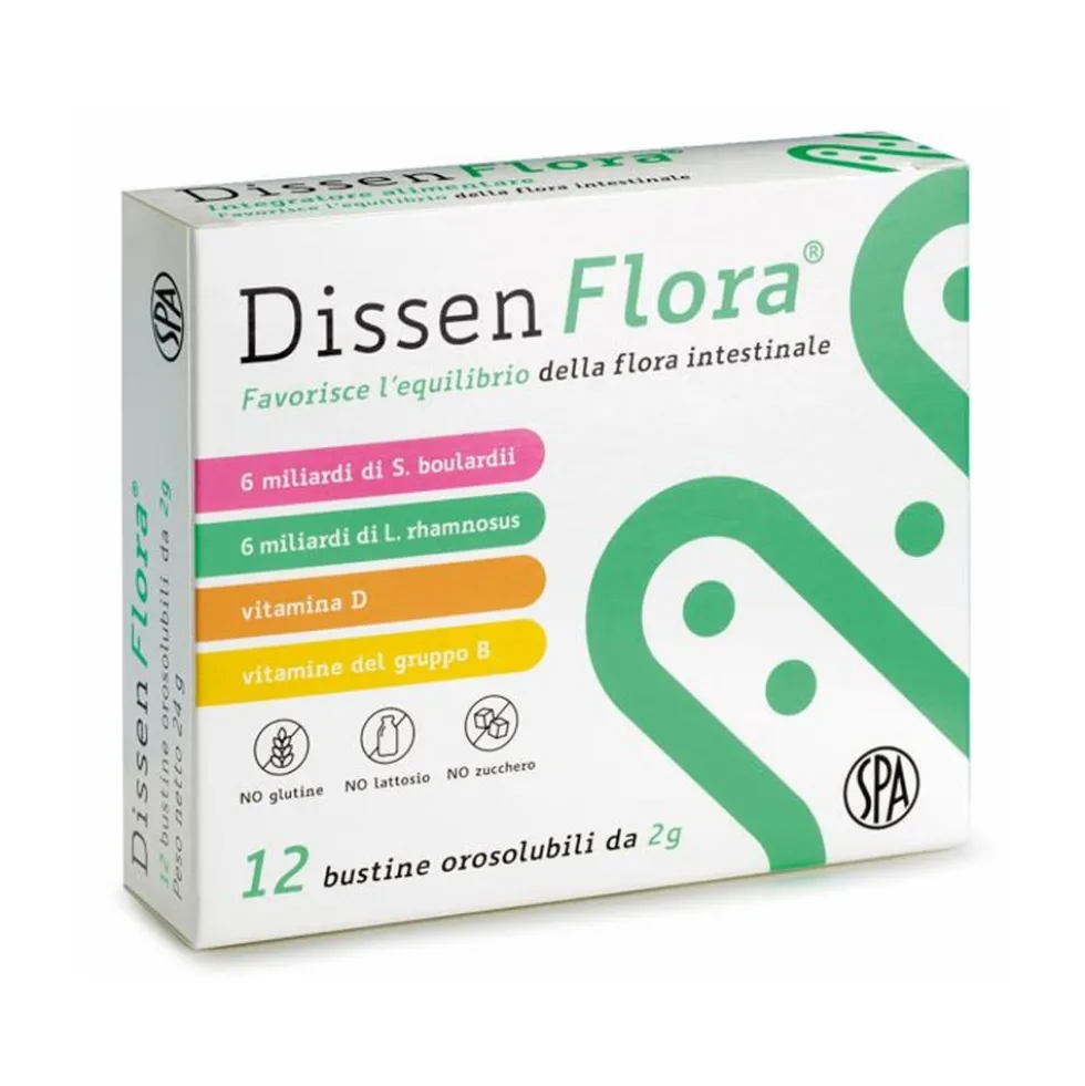 SPA Dissen Flora Integratore Alimentare Equilibrio Intestinale, 12 Bustine