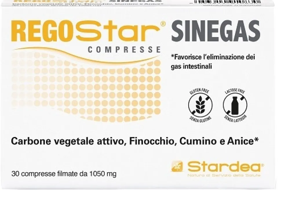 Stardea Regostar Sinegas - Integratore per flatulenza con carbone vegetale, 30 compresse