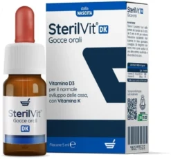 Sterilfarma Gocce Sterilvit DK - Integratore di vitamina D3 e K per le ossa, flacone da 5 ml