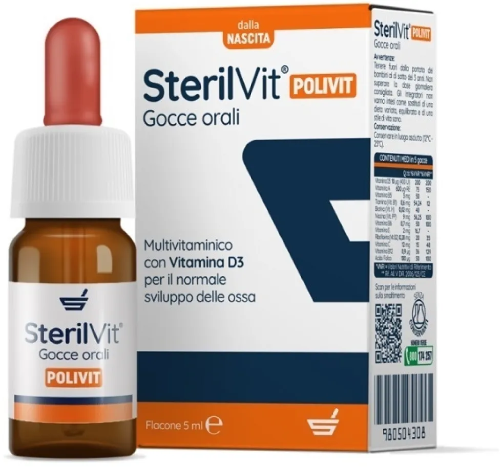 Sterilfarma Sterilvit Polivit - Integratore multivitaminico per le difese, Sterilvit gocce 5 ml
