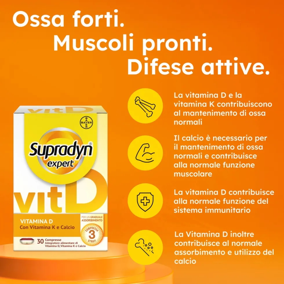 Supradyn Expert Vitamina D Integratore con Vitamina D3 K2, 30 Compresse Assorbimento Ottimizzato