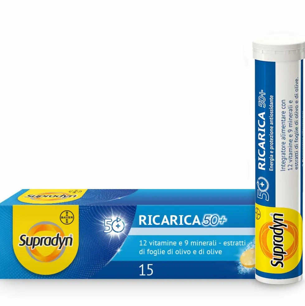 Supradyn Ricarica 50+ - Integratore multivitaminico per l'energia, 15 compresse effervescenti
