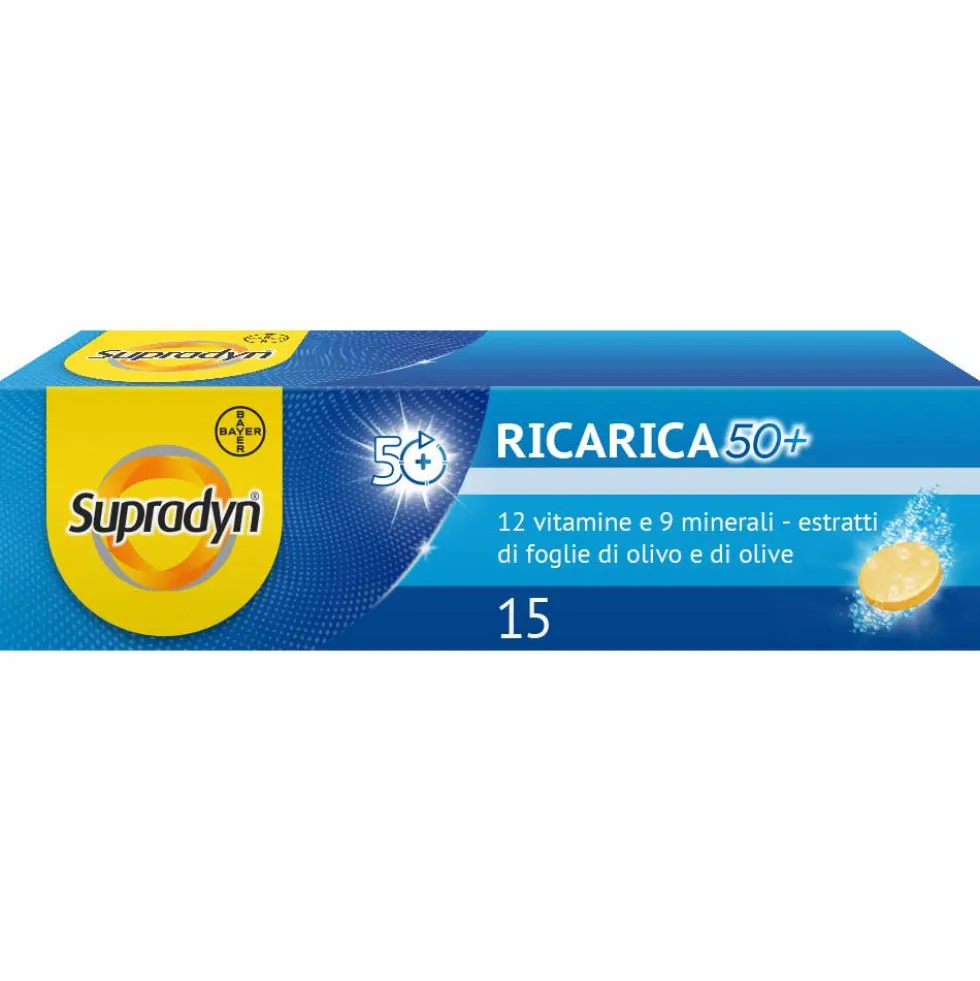 Supradyn Ricarica 50+ - Integratore multivitaminico per l'energia, 15 compresse effervescenti