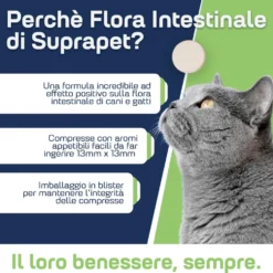 Suprapet Flora Intestinale Cani e Gatti Integratore Fermenti Lattici Probiotici, 30 Compresse