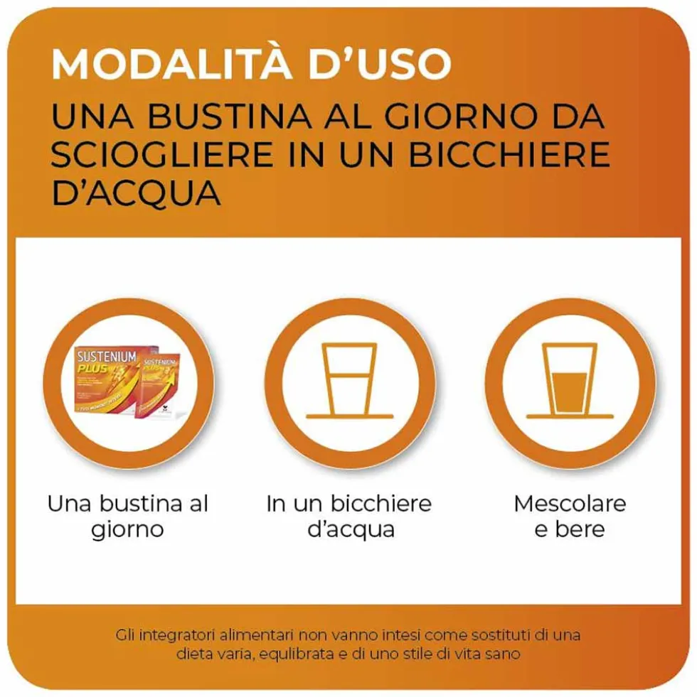 Sustenium Plus Integratore Energizzante con Creatina Succo d'Arancia, 12 Bustine