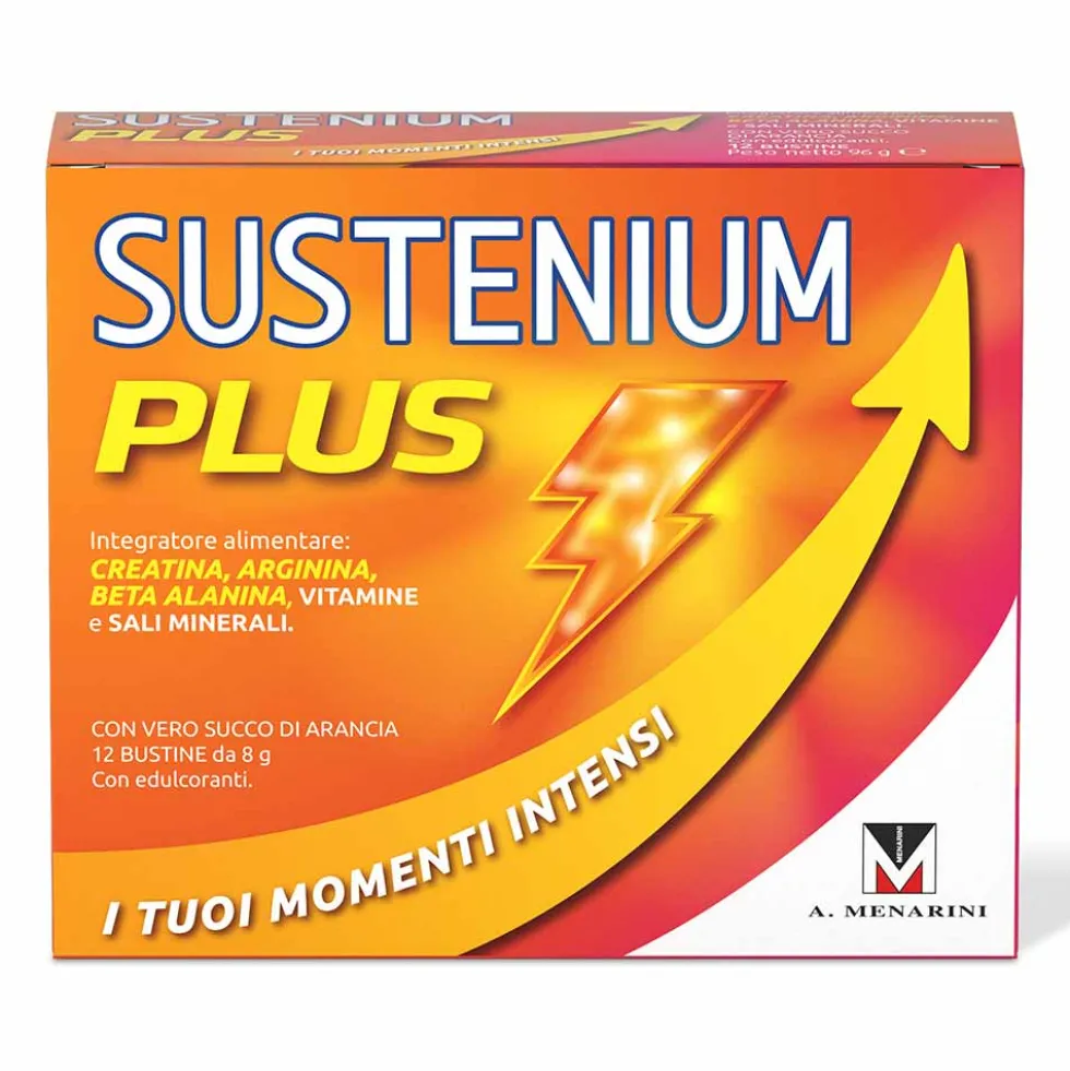 Sustenium Plus Integratore Energizzante con Creatina Succo d'Arancia, 12 Bustine