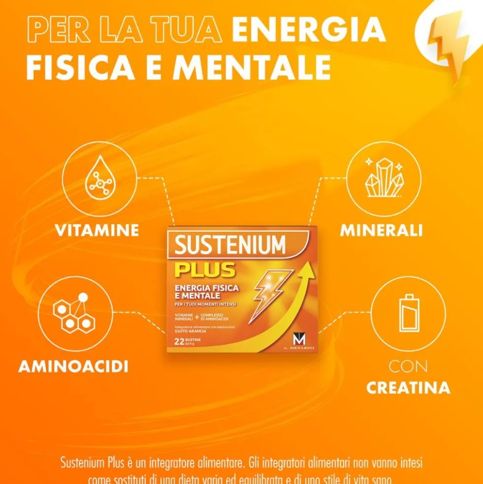 Sustenium Plus Integratore Energizzante con Vitamine Minerali e Aminoacidi, 22 Bustine