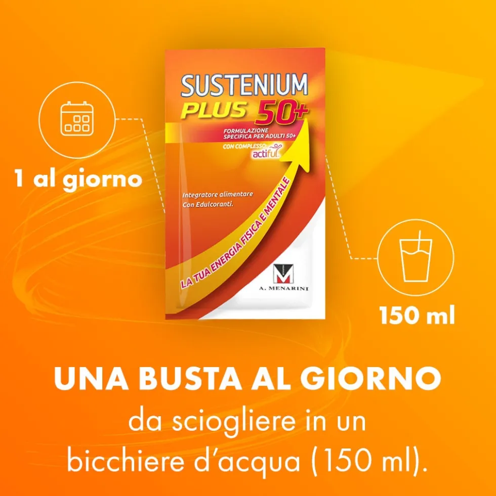 Sustenium Plus 50+ - Integratore energizzante per l'energia fisica e mentale, 24 bustine