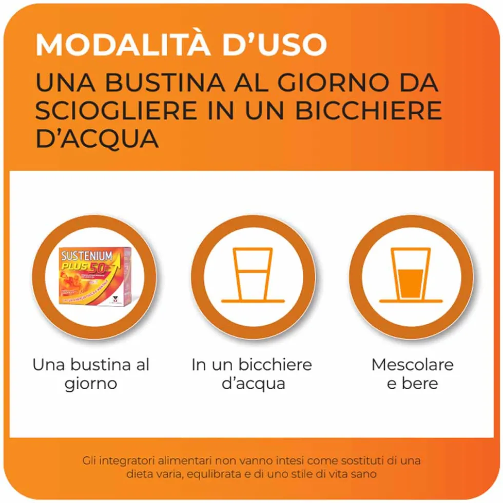 Sustenium Plus 50+ - Integratore per l'energia fisica e mentale degli adulti, 16 bustine