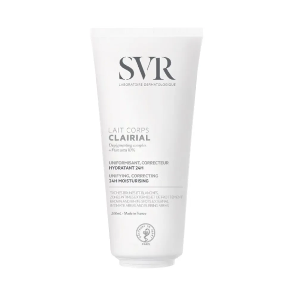 SVR Clairial - Latte Corpo Anti-Macchie Crema Corpo Schiarente Ascelle Gomiti Ginocchia Zone Intime, 200ml