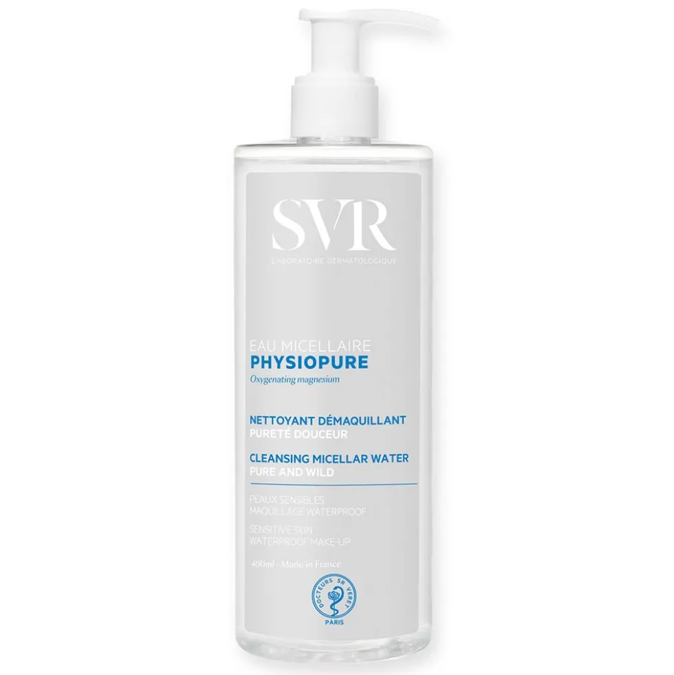 SVR Physiopure - Acqua micellare detergente e struccante per la pelle sensibile, 400 ml