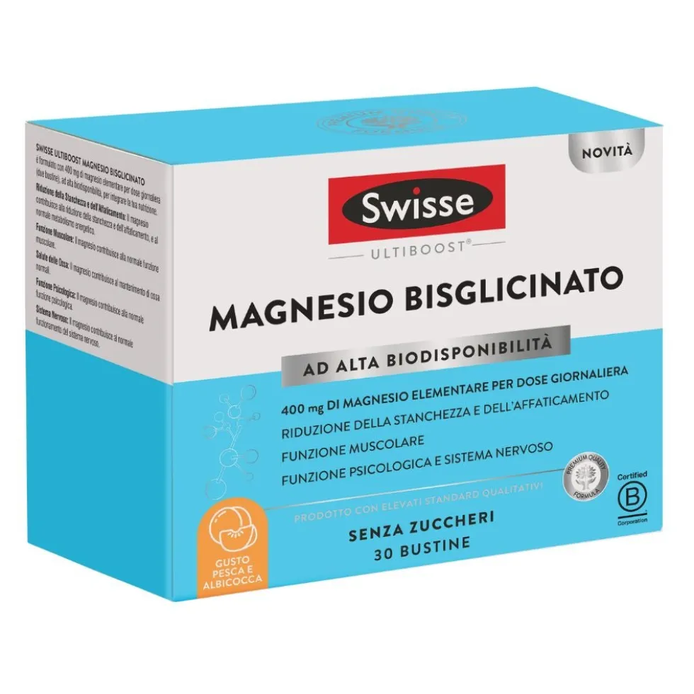 Swisse Ultiboost Magnesio Bisglicinato - Integratore per la stanchezza e i muscoli, 30 bustine