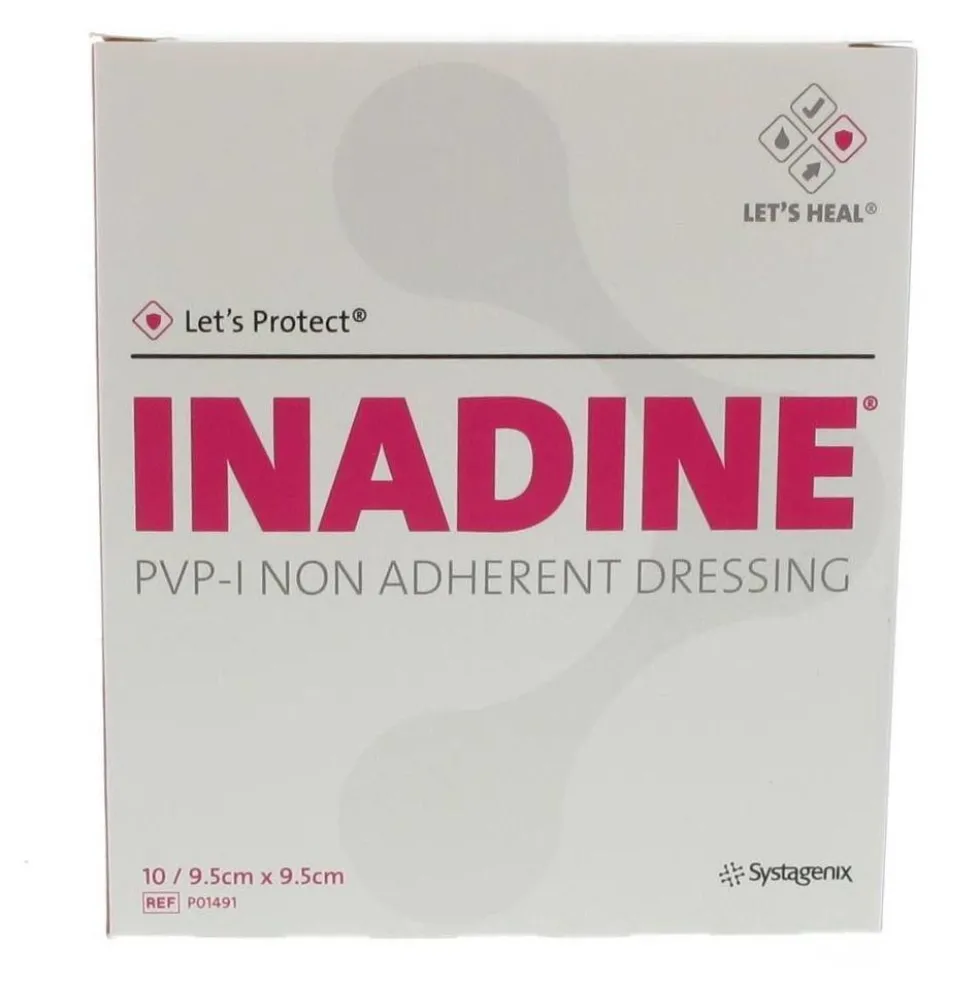 Systagenix Inadine Medicazione non Aderente PVP-I 9,5 x 9,5cm, 10 medicazioni