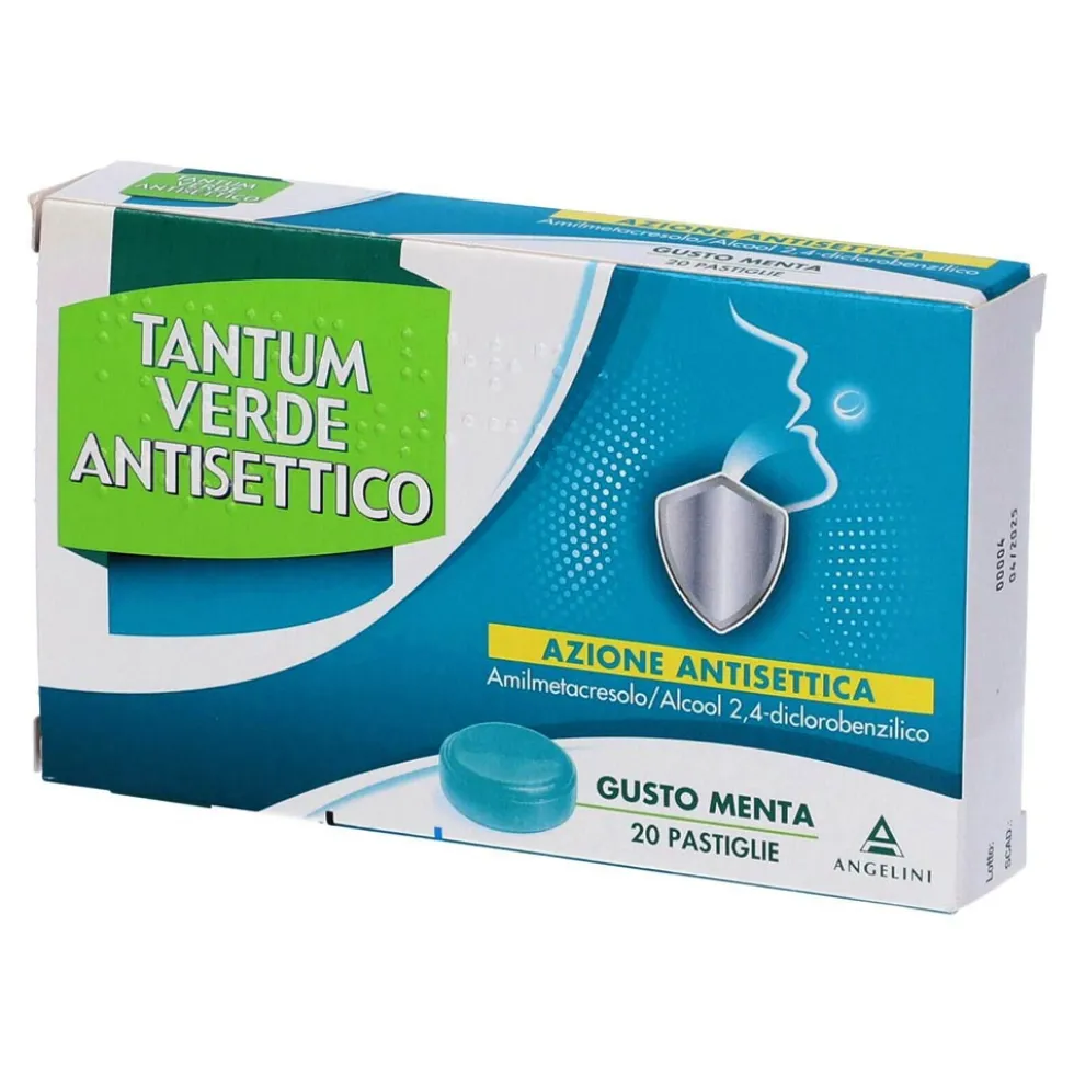 Tantum verde antisettico Pastiglie Mal di Gola Amilmetacresolo/Alcool 2,4-diclorobenzilico gusto menta, 20 pastiglie