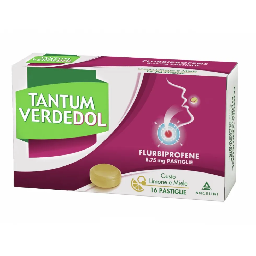 Tantum Verdedol 8,75mg Flurbiprofene Trattamento di Stati Infiammatori del Cavo Orofaringeo Gusto Limone e Miele, 16 Pastiglie