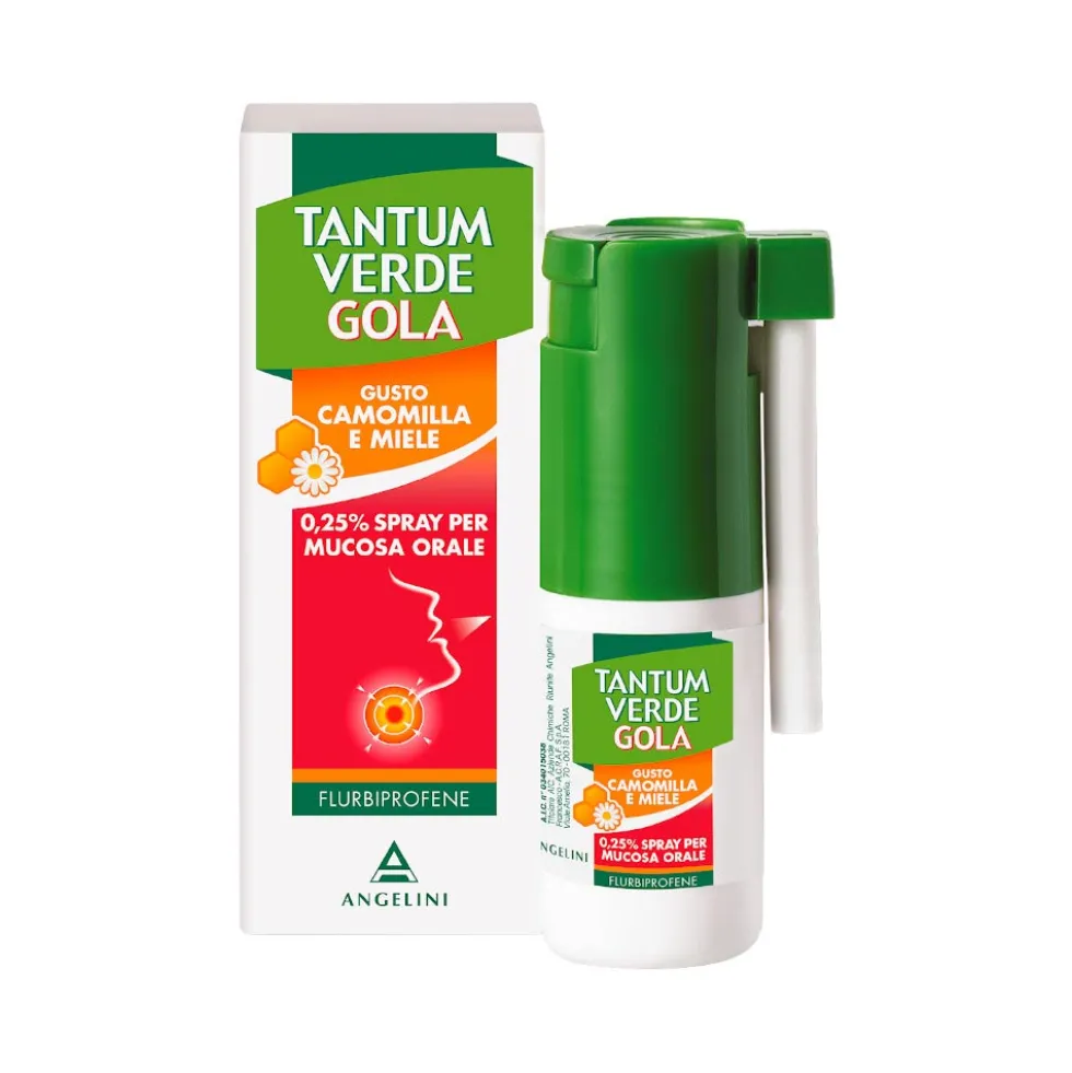 Tantum Verde Gola 0,25% Flurbiprofene Spray per Mucosa Orale Trattamento di Stati Infiammatori del Cavo Orofaringeo Gusto Camomilla e Miele, 15ml