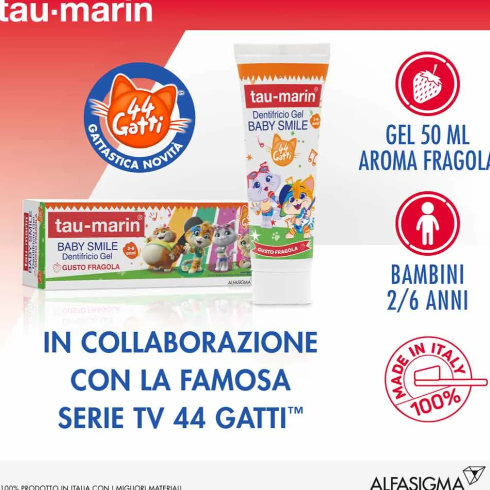 Tau-marin Baby Smile - Dentifricio in gel alla fragola per la protezione dei denti da latte, 50 ml