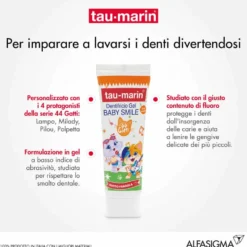 Tau-marin Baby Smile - Dentifricio in gel alla fragola per la protezione dei denti da latte, 50 ml