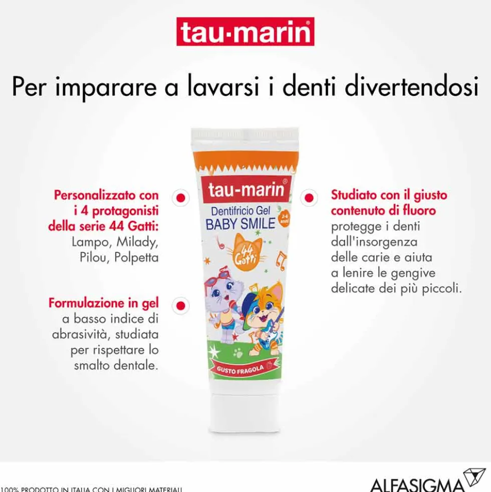 Tau-marin Baby Smile - Dentifricio in gel alla fragola per la protezione dei denti da latte, 50 ml