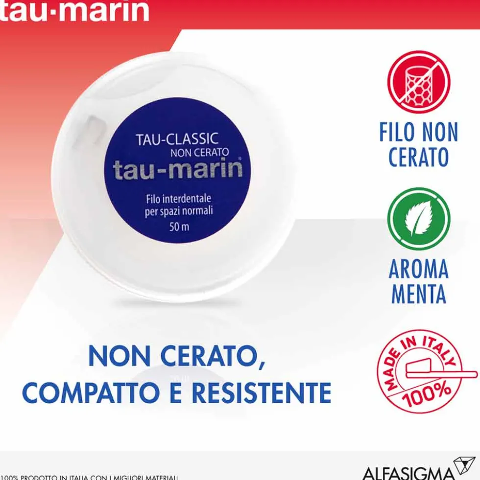Tau-marin Tau Classic - Filo interdentale non cerato per la rimozione della placca, 50 m