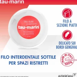 Tau-marin Tau Slim - Filo interdentale ultrapiatto per la pulizia degli spazi ristretti, 25 m