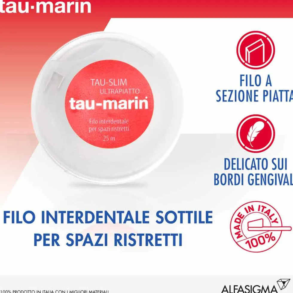 Tau-marin Tau Slim - Filo interdentale ultrapiatto per la pulizia degli spazi ristretti, 25 m