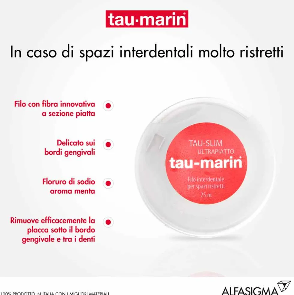 Tau-marin Tau Slim - Filo interdentale ultrapiatto per la pulizia degli spazi ristretti, 25 m