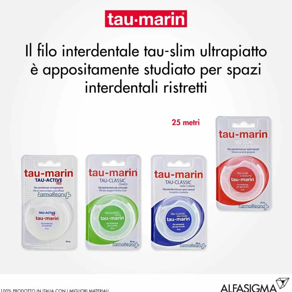 Tau-marin Tau Slim - Filo interdentale ultrapiatto per la pulizia degli spazi ristretti, 25 m
