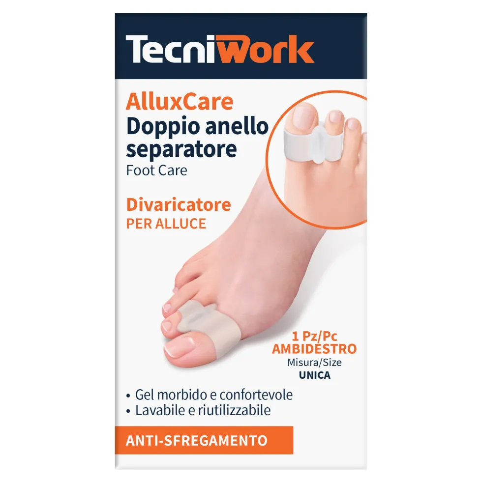 Tecniwork Allux Care - Divaricatore alluce a doppio anello Tecniwork contro gli sfregamenti, 1 pezzo