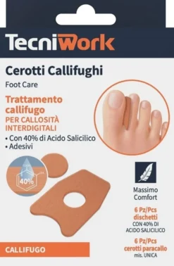 Tecniwork Cerotto callifugo interdigitale - Cerotti per rimuovere i calli, 6 pezzi e 6 dischetti