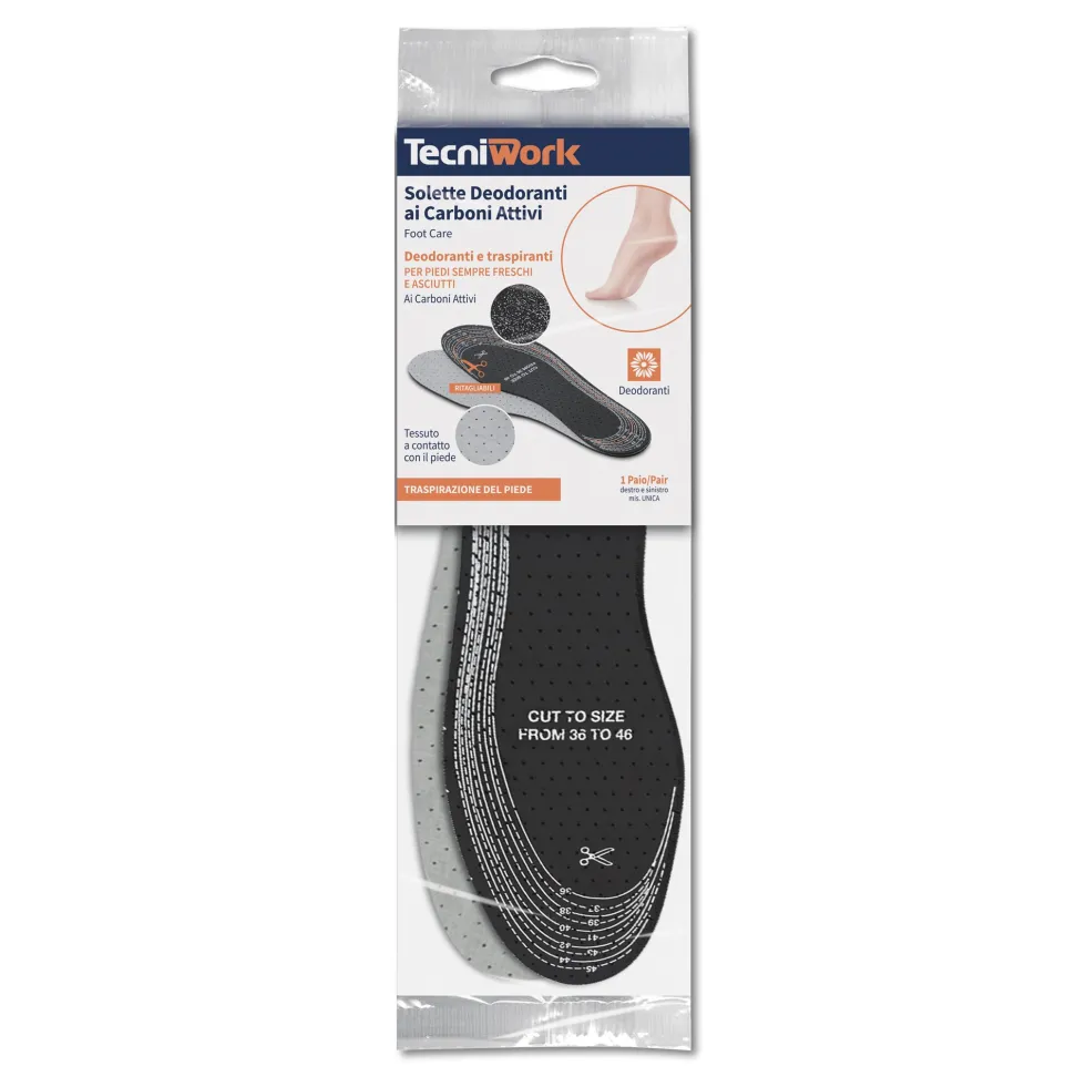 Tecniwork Solette deodoranti e traspiranti ai carboni attivi, 1 paio