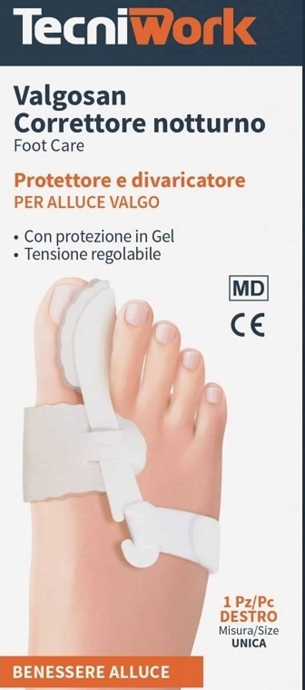 Tecniwork Valgosan - Correttore notturno alluce valgo per il sollievo del piede destro, 1 pezzo