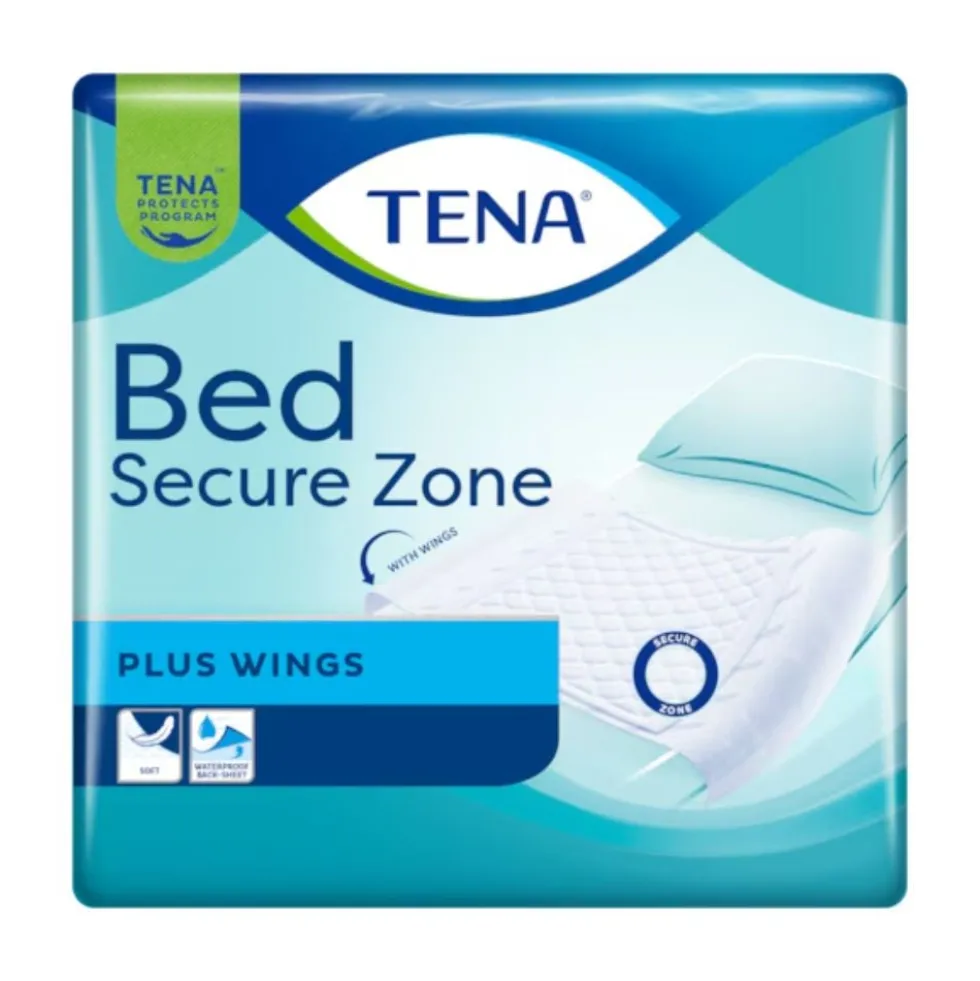 Tena Bed Plus Secure Zone - Traversa assorbente con ali per il letto, 20 pezzi da 180x80 cm