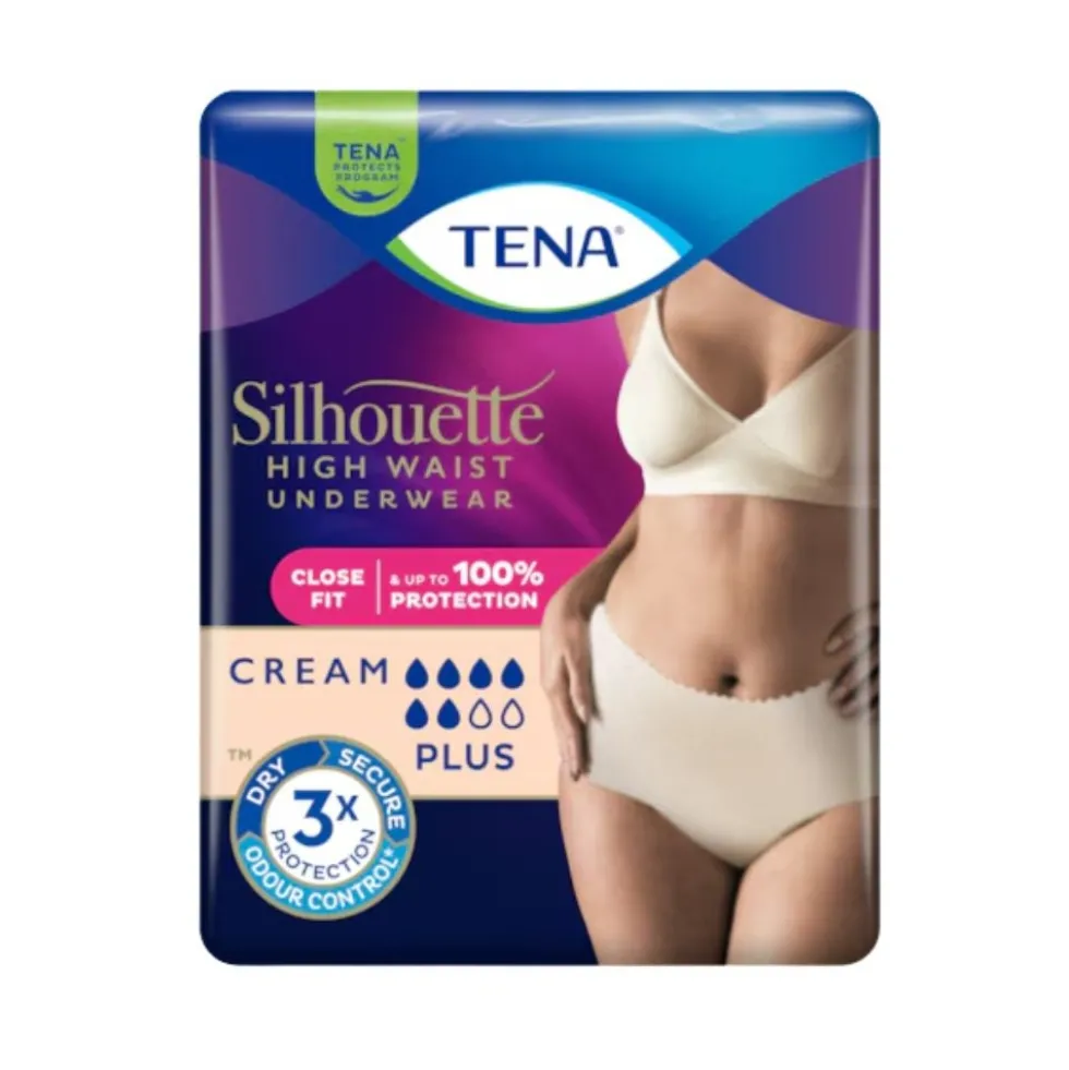 Tena Silhouette - Plus Crème Vita alta Mutandine Assorbenti Femminili Taglia M, 9 mutandine