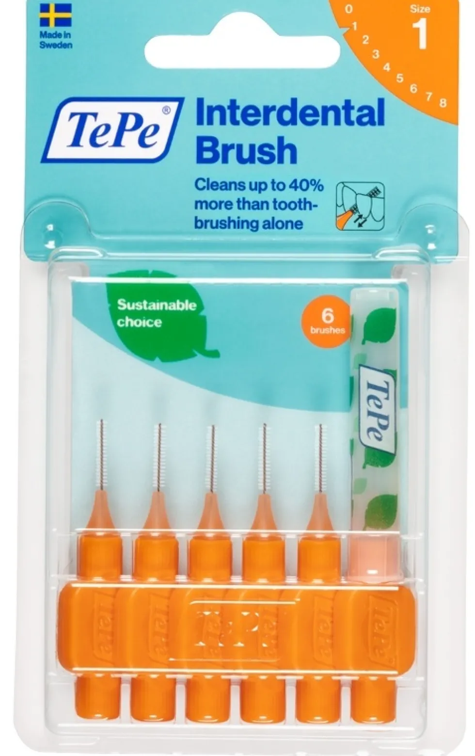 TePe Scovolino Original Arancione 0,45 mm - Scovolino interdentale per rimuovere la placca, 6 pezzi