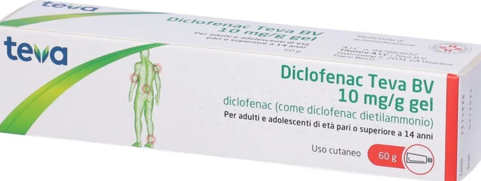 Teva Diclofenac 10 mg/g Gel antidolorifico per dolori muscolari e articolari, 60g