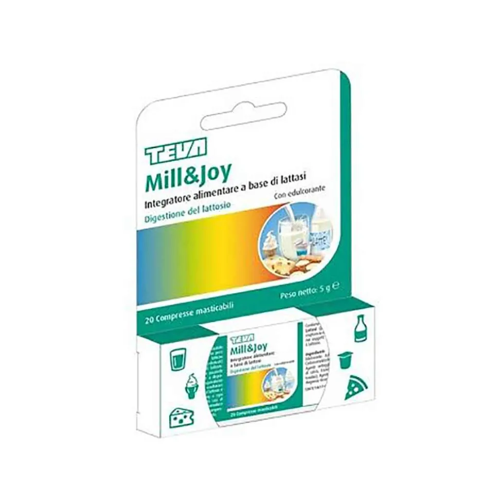 Teva Mill E Joy lattasi - Integratore per la digestione del lattosio, 20 compresse masticabili