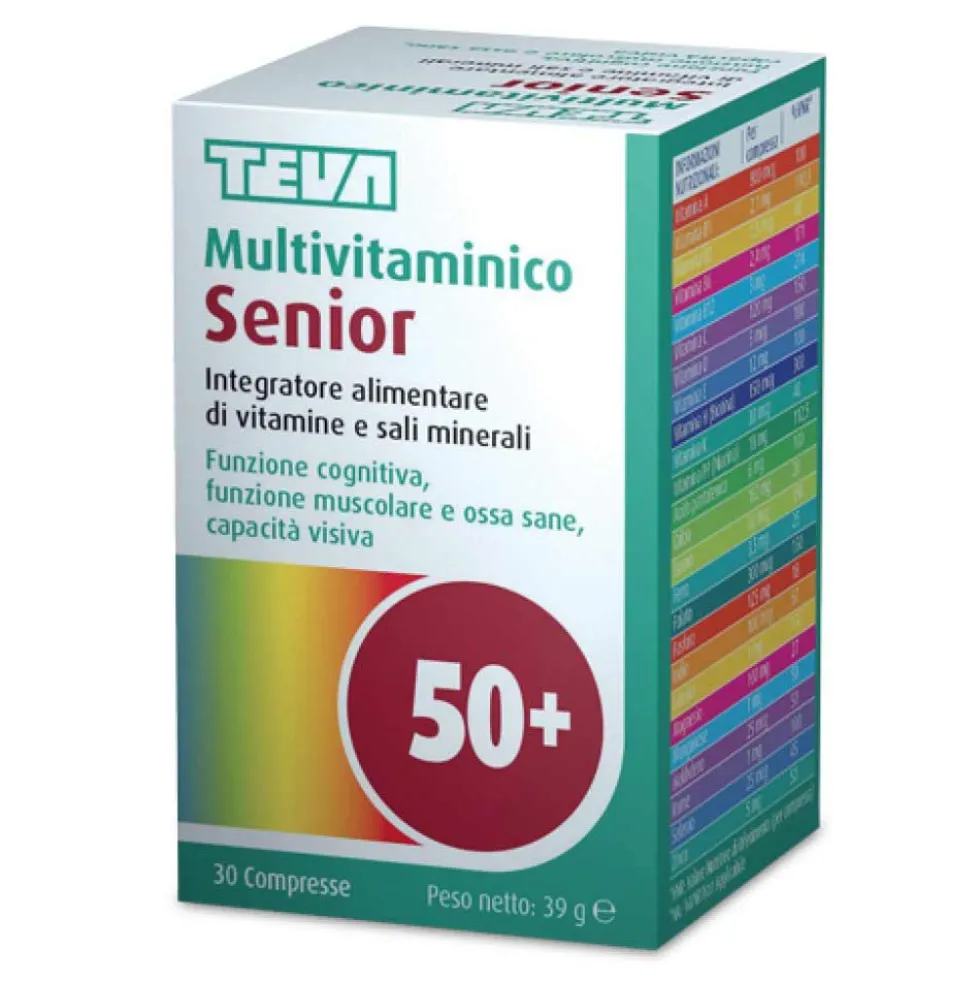 Teva Multivitaminico Senior 50+ - Integratore per energia e ossa, 30 compresse