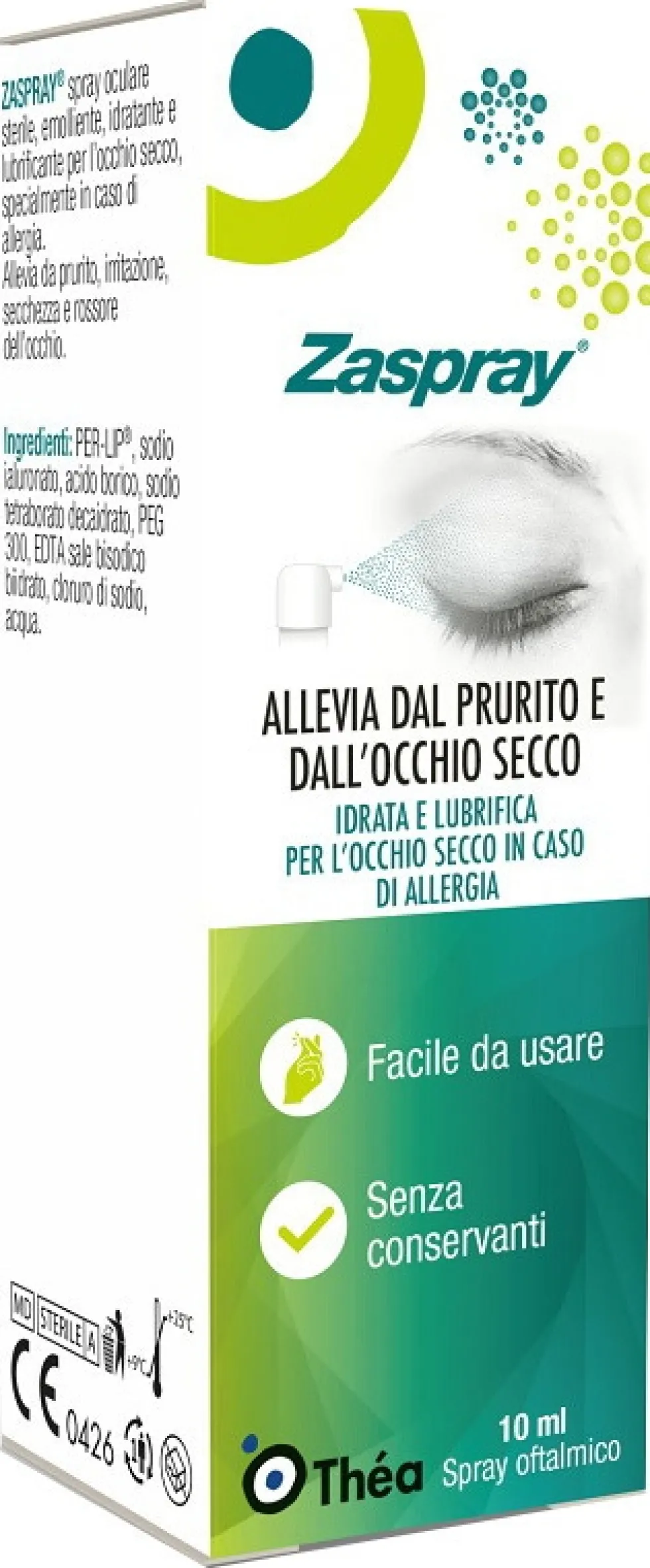 Théa Farma Zaspray Spray oculare sterile per l'occhio secco e le allergie, 10 ml