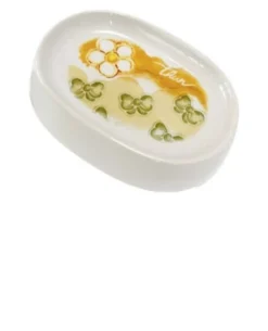 THUN Piattino portasapone margherita fiorita - Accessorio in ceramica per sapone solido, 1 pezzo