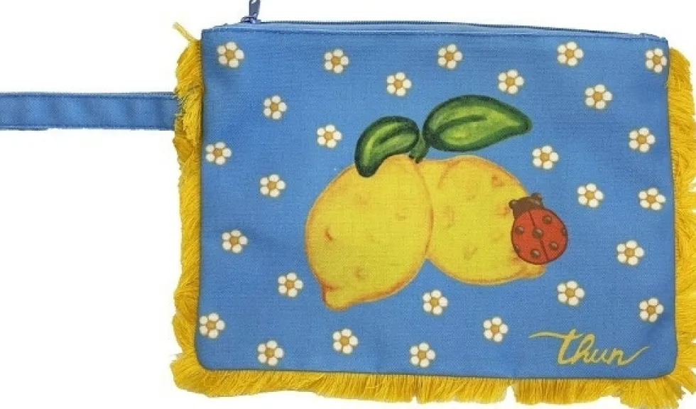 Thun Pochette azzurra con decorazione di limoni e coccinella, 1 pochette
