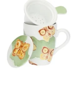 Thun Tisaniera Farfalle - Tazza in ceramica con infusore per tisane e infusi, 1 tisaniera