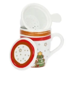 THUN Tisaniera motivo natalizio 2025 - Tazza con filtro per l'infusione di bevande calde, 1 pezzo