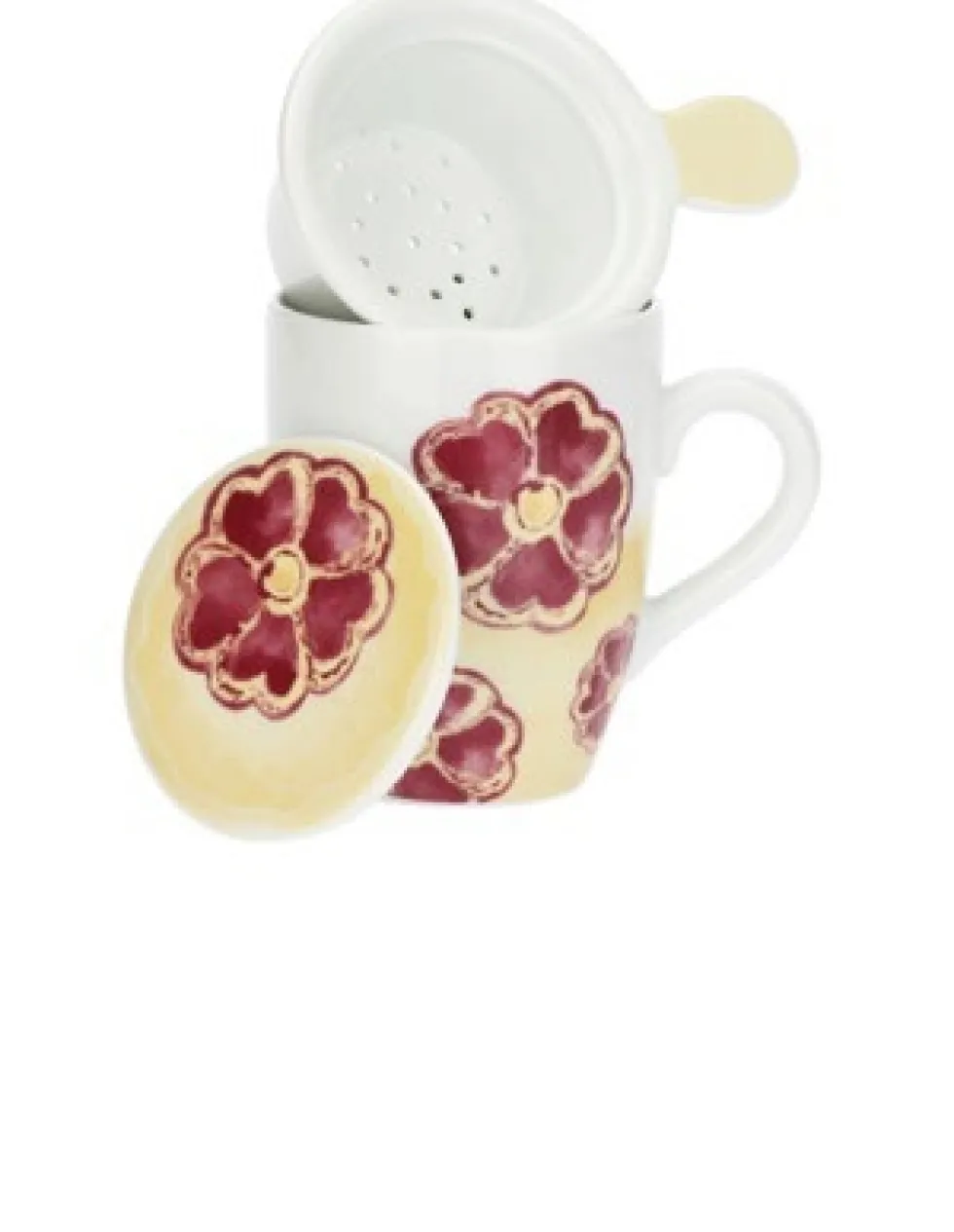 THUN Tisaniera Primule - Tazza in ceramica con filtro per preparare infusi e tisane, 300 ml