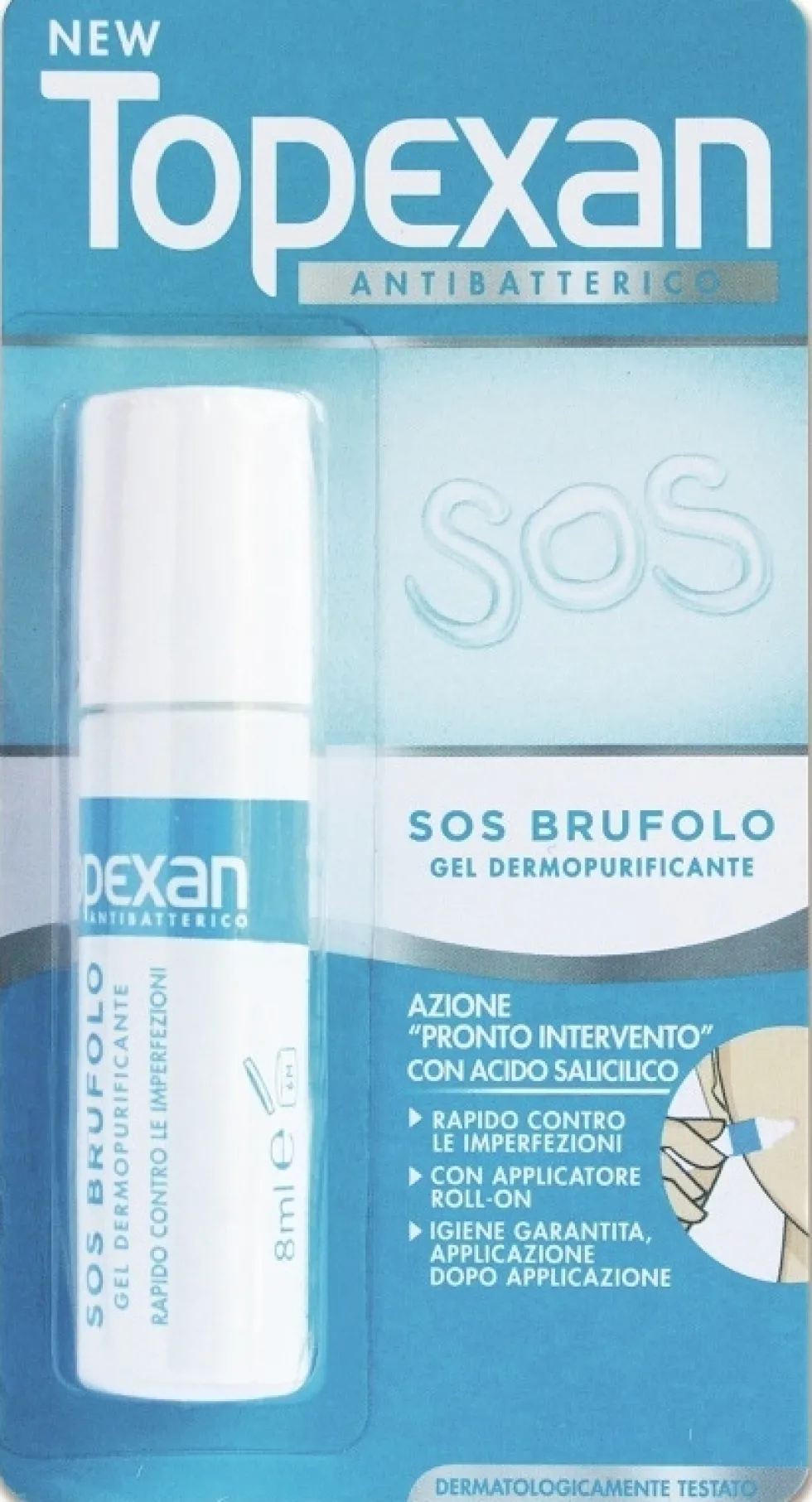Topexan Sos Brufolo - Gel antiacne per il viso e per il trattamento brufolo 8ml Soco, 1 roll-on
