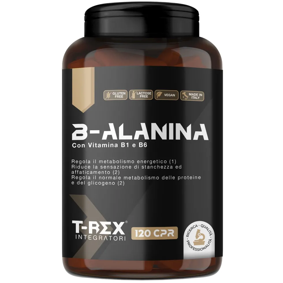 T-Rex Beta-Alanina Integratore Post Workout con Vitamine B1-B6 Precursore Carnosina, 120 Compresse
