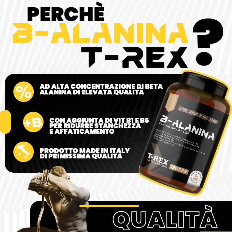 T-Rex Beta-Alanina Integratore Post Workout con Vitamine B1-B6 Precursore Carnosina, 120 Compresse