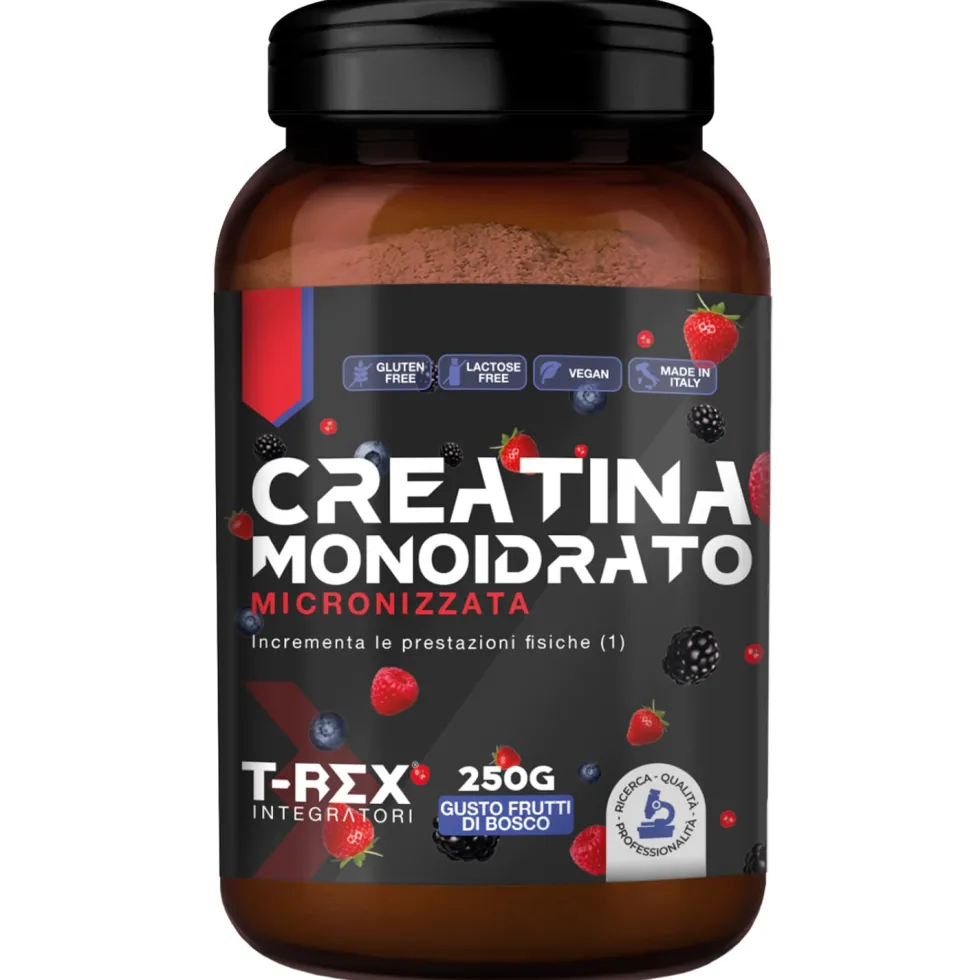 T-Rex Creatina monoidrato ai frutti di bosco - Integratore polvere per prestazioni fisiche, 250 g
