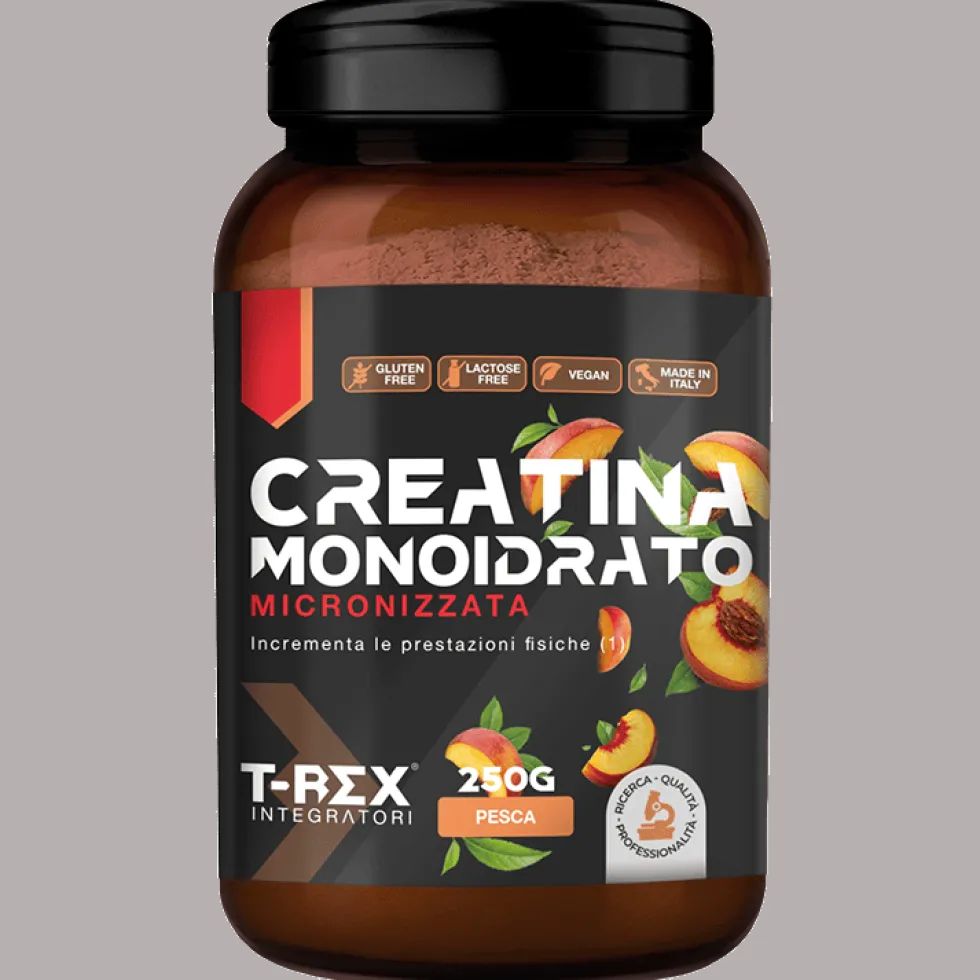 T-Rex Creatina Monoidrato Polvere Integratore per Sportivi in Polvere Gusto The alla Pesca, 250g
