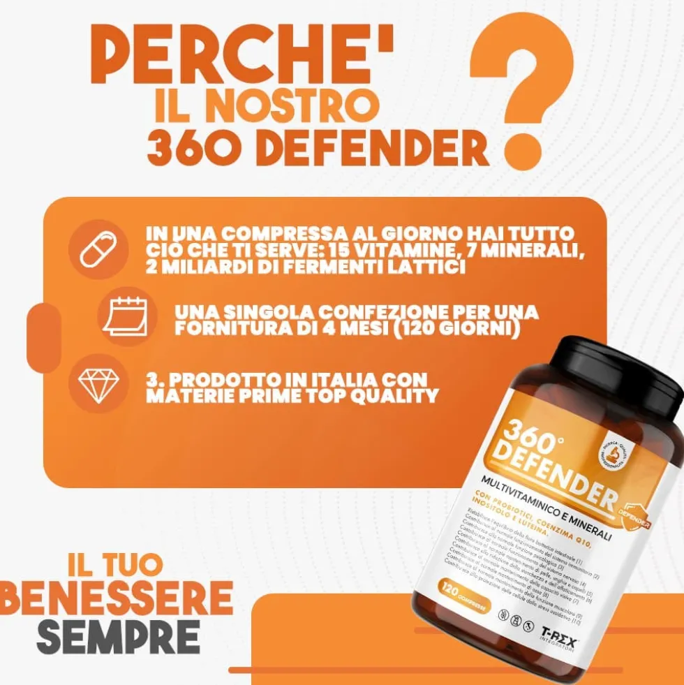 T-Rex 360 Defender Integratore Multivitaminico ad Alto Dosaggio Vitamine-Minerali, 120 Compresse